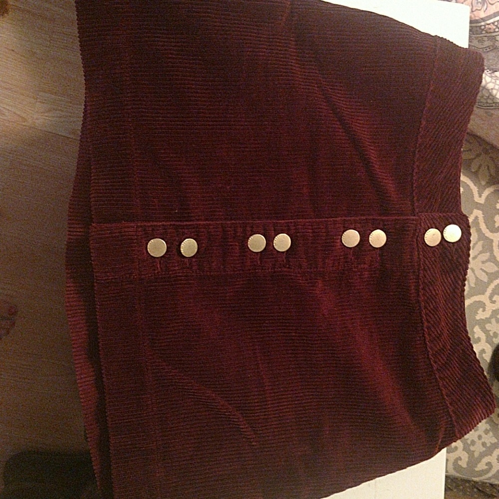 Corduroy maroon gold button up skirt.